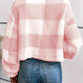 Plaid Print Button Front Drop Shoulder Plush Coat for Women - The Girly Things