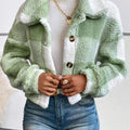 Plaid Print Button Front Drop Shoulder Plush Coat for Women - The Girly Things