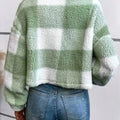 Plaid Print Button Front Drop Shoulder Plush Coat for Women - The Girly Things
